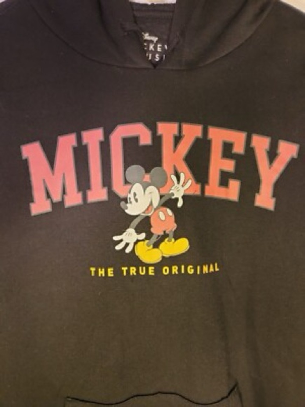VGUC DISNEY Black Mickey Mouse Hoodie Sweatshirt w/ Front Pockets & Tie Hood - Picture 3 of 7